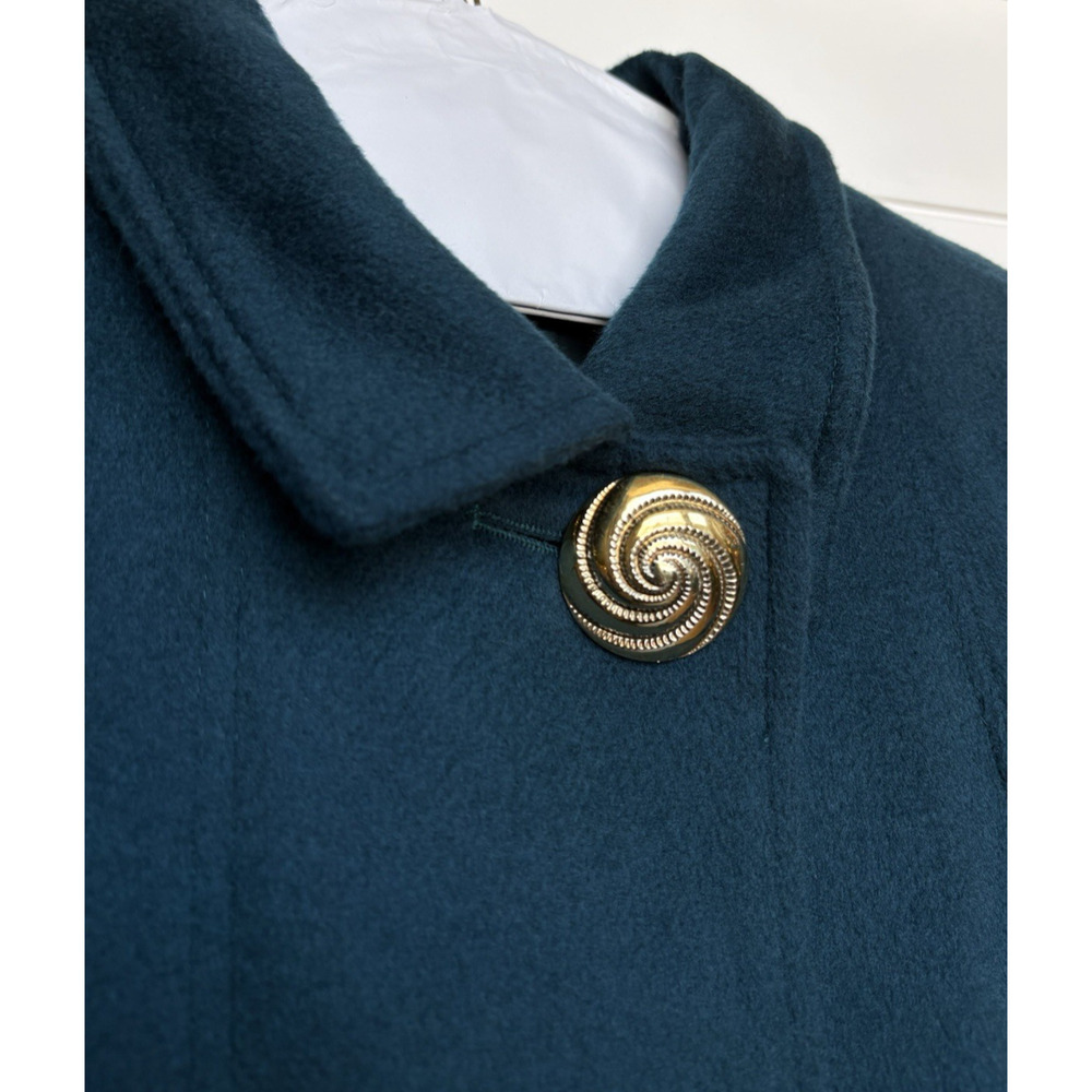 Vintage John Weitz Wool Overcoat Teal Gold Button Draped Scarf Collar Poland 12 - Picture 6 of 16